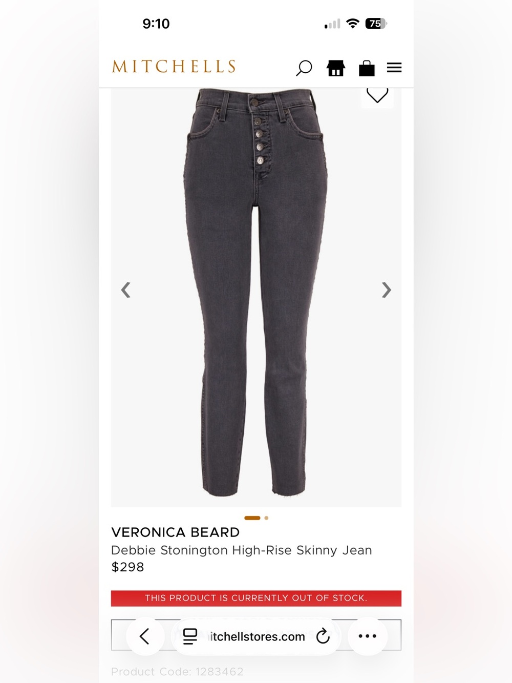 VERONICA BEARD Debbie Stonington High-Rise Skinny Jean - Charcoal size 28/6 $298